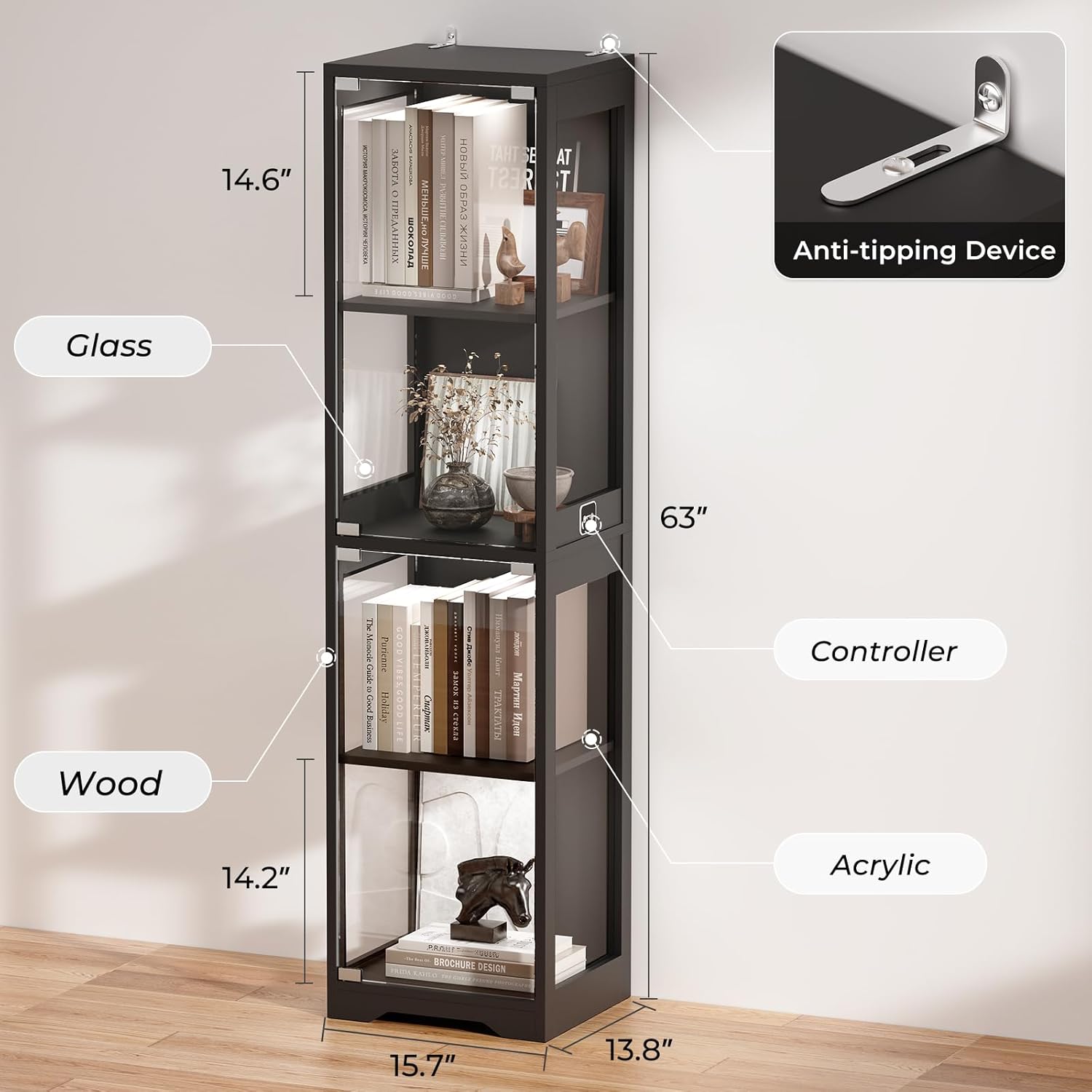 Glass Display Cabinet with 3 C – обзор и цена Glass Cabinet Display