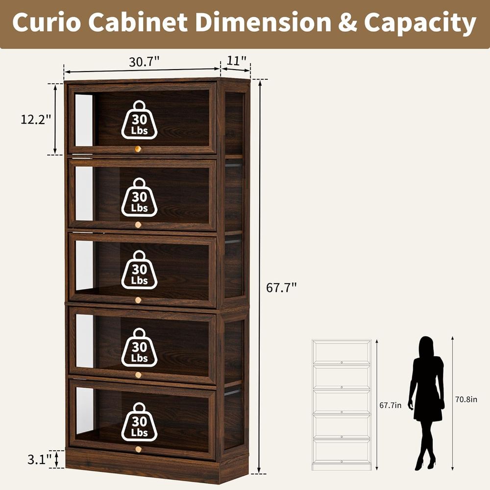 5-Tier Walnut Acrylic Glass Di – обзор и цена Glass Cabinet Display