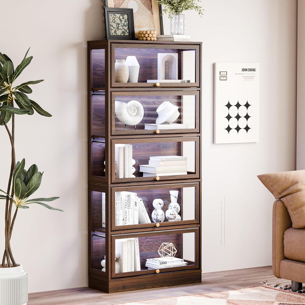 5-Tier Walnut Acrylic Glass Di – обзор и цена Glass Cabinet Display